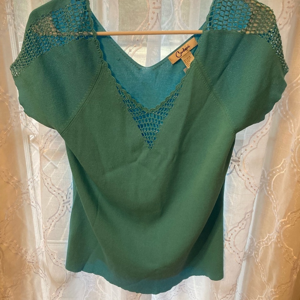 🌊 Carducci Knit Top with Crochet Inset | Teal | Size L 🌊